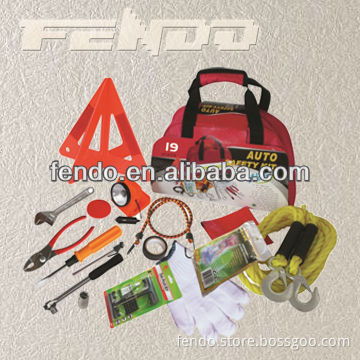 roadside portable car emergency repair tool set with warning triangle